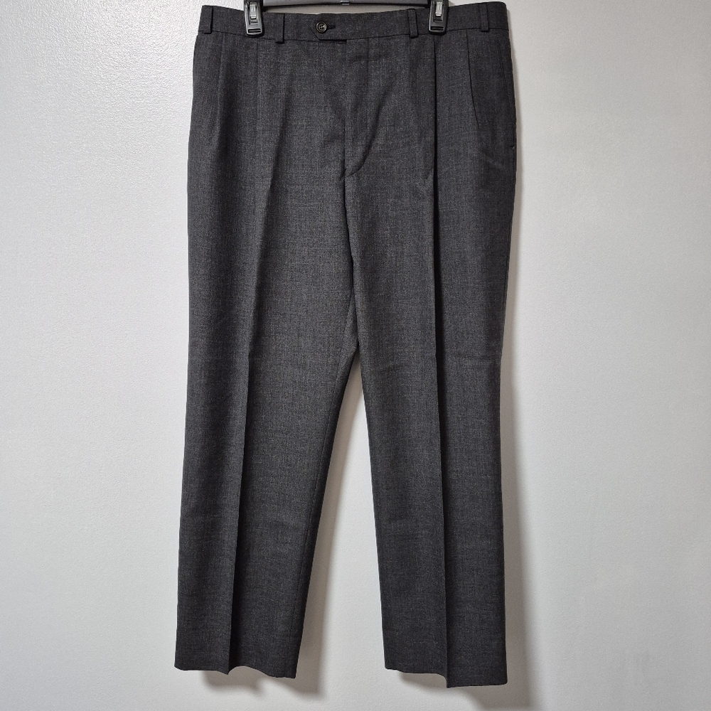 Chaps Ralph Lauren Charcoal Grey Men's Dress Trouser Pants Pleated Wool 36x28.50